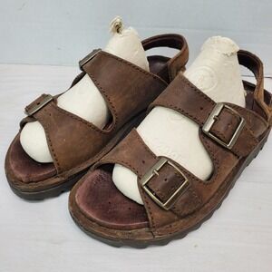 MOZO Brown Leather Buckle Sandals Lug Sole Womens‎ Size 7 Granola Girl Gorpcore